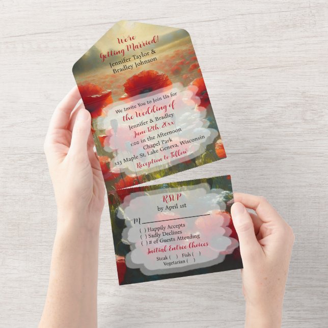 Invitation Tout En Un Mariage de fleurs de Red Poppies (Déchirure)