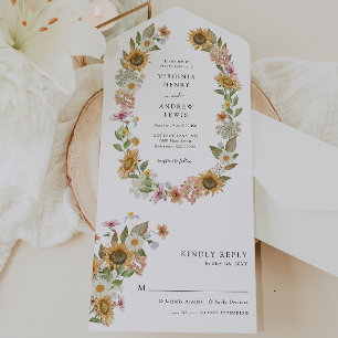 Invitation Tout En Un Mariage de fleurs de tournesol