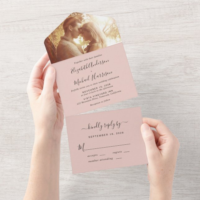 Invitation Tout En Un Mariage de flush photo moderne minimaliste (Déchirure)