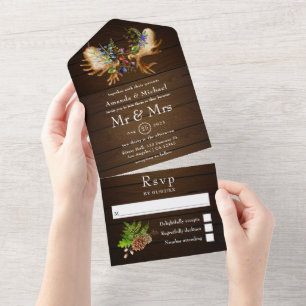 Invitation Tout En Un Mariage de forêt rustique aquarelle