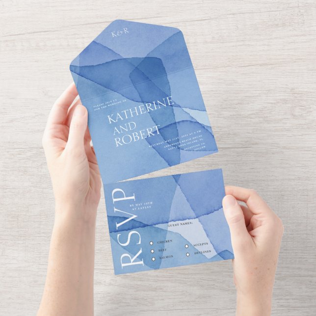 Invitation Tout En Un Mariage de formes d'aquarelles modernes (Déchirure)