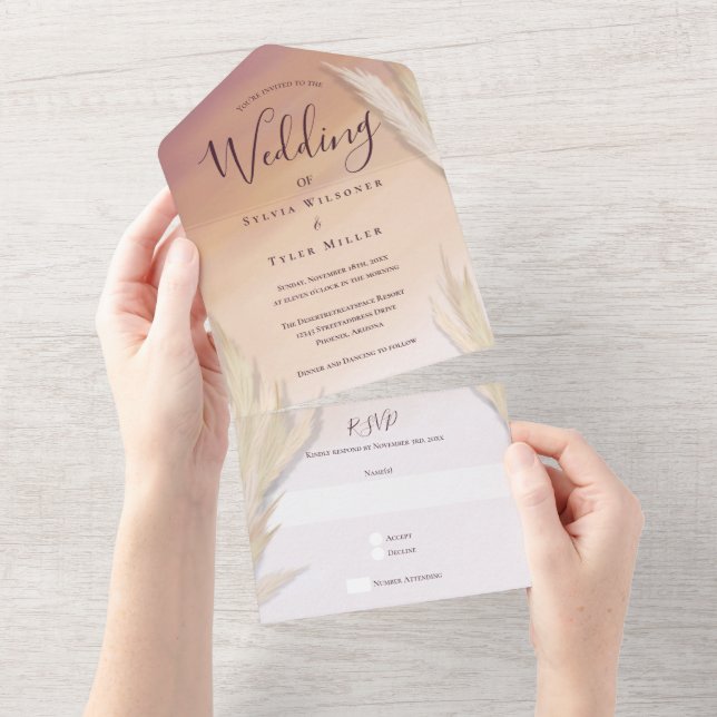 Invitation Tout En Un Mariage de gazon Pampas (Déchirure)