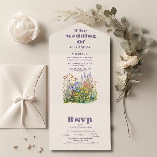 Invitation Tout En Un Mariage de jardin botanique Fleur sauvage simple