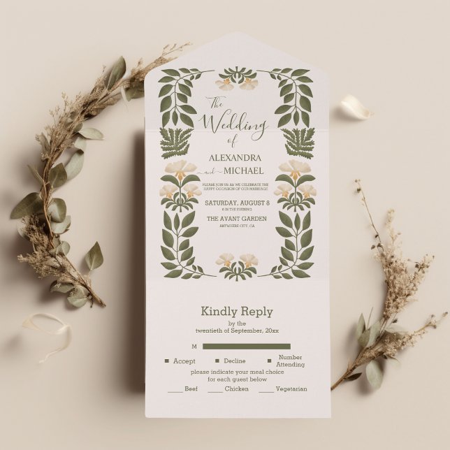 Invitation Tout En Un Mariage de jardin botanique Fleur sauvage simple (Créateur téléchargé)