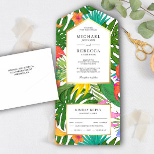 Invitation Tout En Un Mariage de jardin coloré Exotic Tropical Feuille