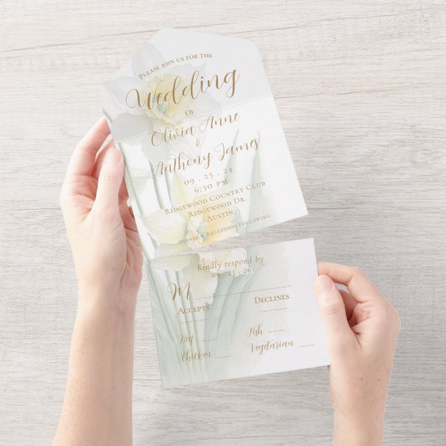 Invitation Tout En Un Mariage de jonquille blanc et jaune (Déchirure)