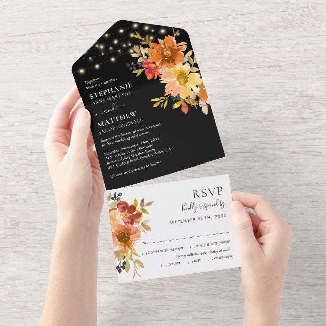 Invitation Tout En Un Mariage de l'aquarelle d'automne (Déchirure)