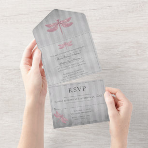 Invitation Tout En Un Mariage de libellules à bijoux rose
