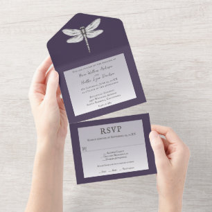 Invitation Tout En Un Mariage de libellules violettes foncées