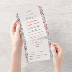Invitation Tout En Un Mariage de Luxe Métallisé Pailleté Géométrique