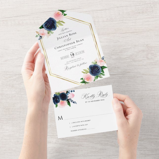Invitation Tout En Un mariage de marine et de brouillard (Déchirure)