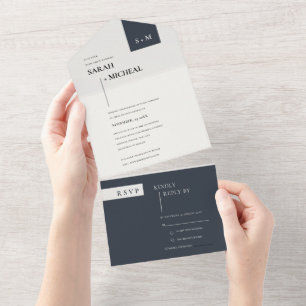 INVITATION TOUT EN UN MARIAGE DE MONOGRAMME BLANC NOIR SCANDI MINIMAL