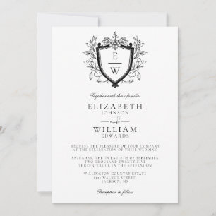 Invitation Tout en un Mariage de Monogramme de crête noire et
