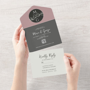 Invitation Tout En Un Mariage de monogramme moderne noir blanc