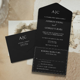 Invitation Tout En Un Mariage de monogramme noir