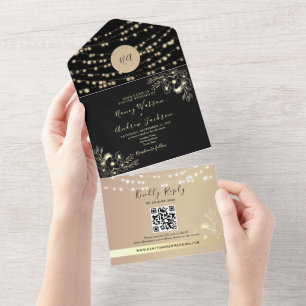 Invitation Tout En Un Mariage de monogramme noir et or