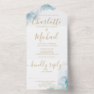 Invitation Tout En Un Mariage de monogramme or de script d'aquarelle Abs