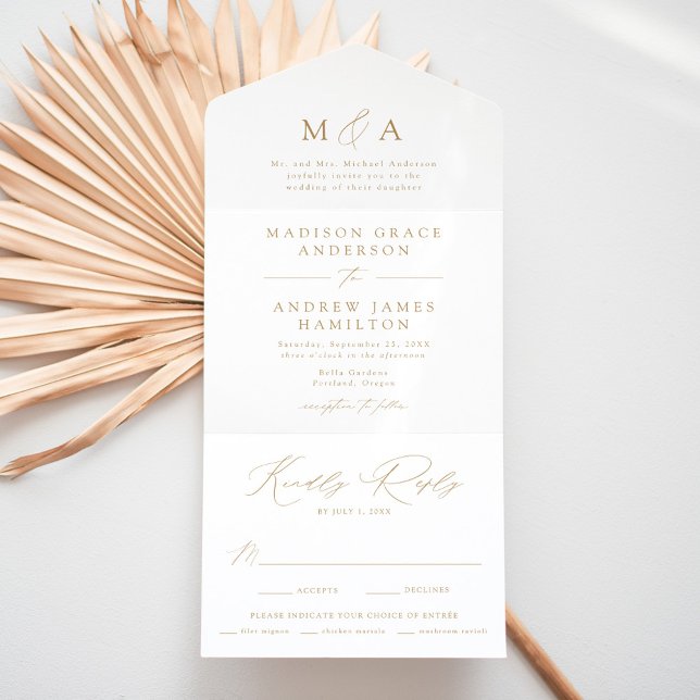 Invitation Tout En Un Mariage de Monogramme Or Elegant Moderne (Créateur téléchargé)
