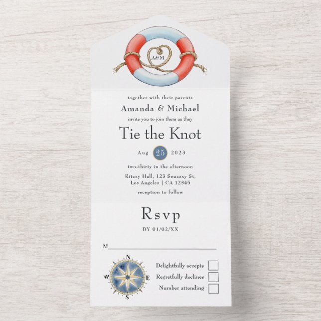 Invitation Tout En Un Mariage de noeud de jonction nautique (À l'intérieur)