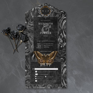 Invitation Tout En Un Mariage de Nuit Gothique Brun Filigrane Papillon d