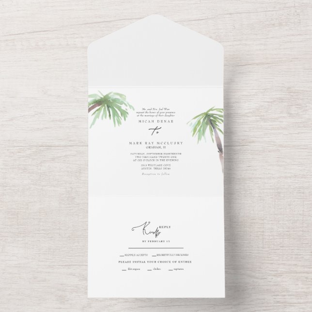 Invitation Tout En Un Mariage de palme tropical (À l'intérieur)