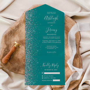 Invitation Tout En Un Mariage de Parties scintillant moderne Turquoise b