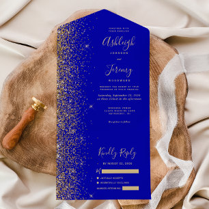 Invitation Tout En Un Mariage de Parties scintillant Royal Blue Gold