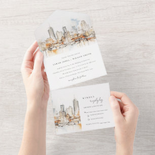 Invitation Tout En Un Mariage de paysage de l'aquarelle Atlanta Georgia