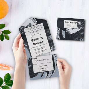 Invitation Tout En Un Mariage De Peinture Abstrait Noir Et Blanc Minimal