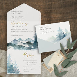 INVITATION TOUT EN UN MARIAGE DE PINE BLEU BLEU BLEU BLEU BLEU MOUNTAINS