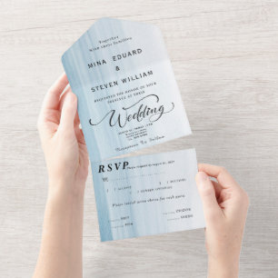 Invitation Tout En Un Mariage de plage à l'aquarelle moderne 
