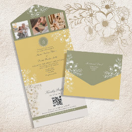 Invitation Tout En Un Mariage de printemps aux fleurs jaunes et à la sau