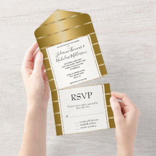 Invitation Tout En Un Mariage de ruban Or Chic