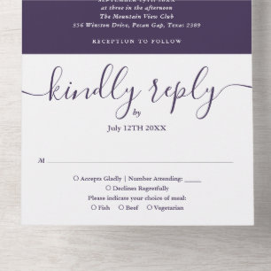 Invitation Tout En Un Mariage de script moderne Monogram Purple