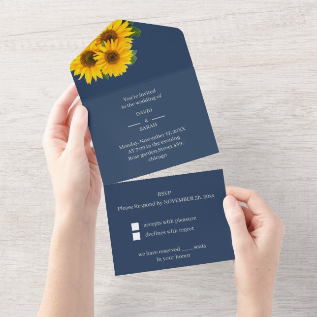 Invitation Tout En Un Mariage de tournesol rustique (Déchirure)