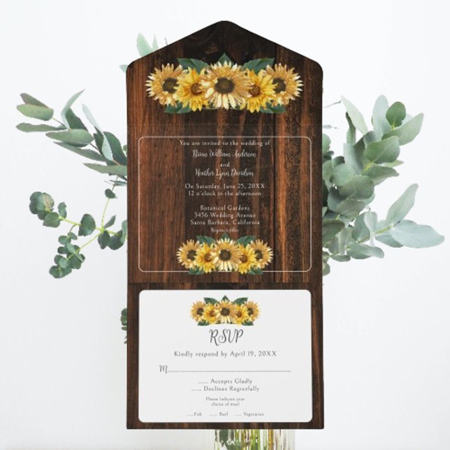 Invitation Tout En Un Mariage de tournesol rustique (Rustic Sunflower Wedding All in One Invitation)