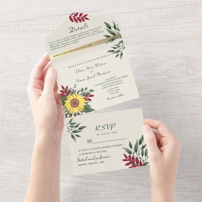Invitation Tout En Un Mariage de tournesol rustique Boho (Déchirure)