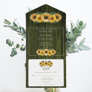 Invitation Tout En Un Mariage de tournesol vert rustique