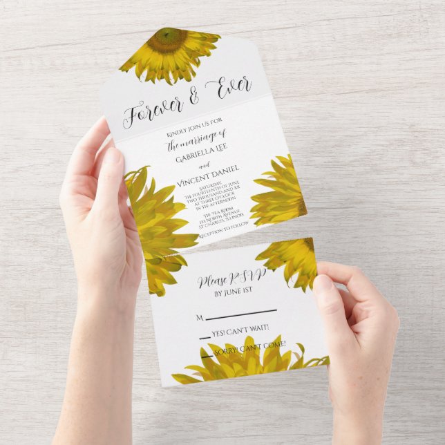 Invitation Tout En Un Mariage de tournesols rayés jaunes (Déchirure)
