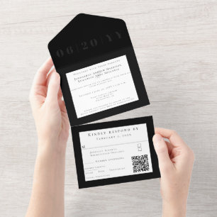 Invitation Tout En Un Mariage de type Gras minimaliste noir