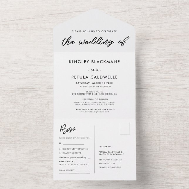 Invitation Tout En Un Mariage de typographie moderne (À l'intérieur)