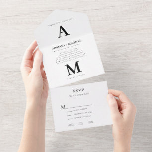 Invitation Tout En Un Mariage de typographie noire moderne Gras Blanc