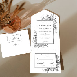 Invitation Tout En Un Mariage de verdure blanc et noir