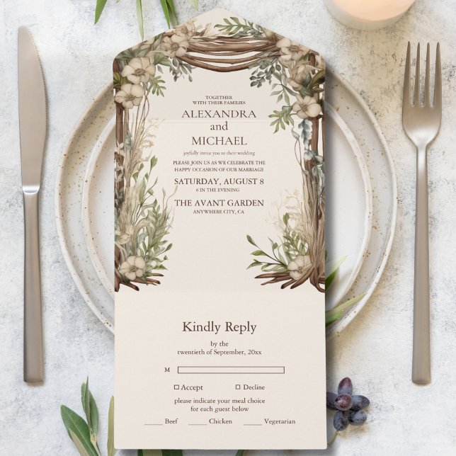 Invitation Tout En Un Mariage de verdure botanique rustique (Créateur téléchargé)