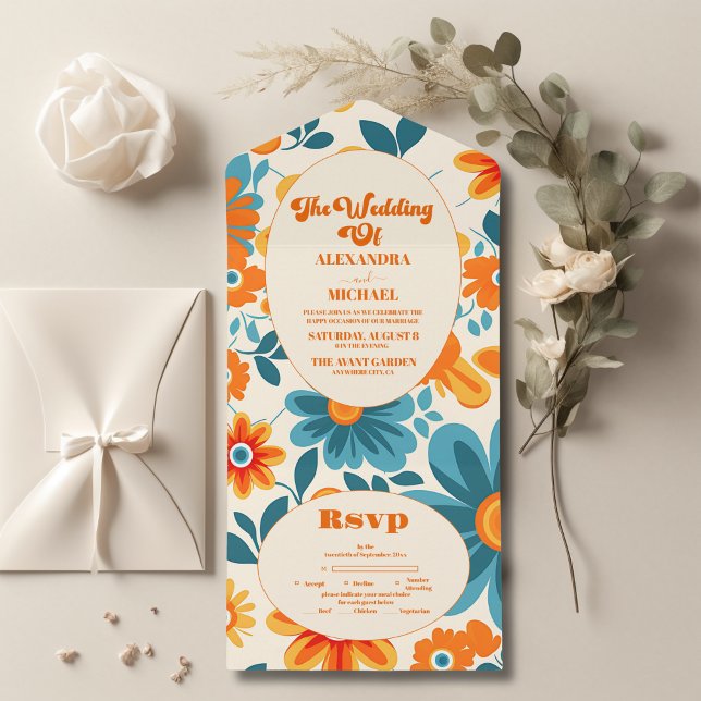 Invitation Tout En Un Mariage Décontracté Bohemian Retro (Créateur téléchargé)