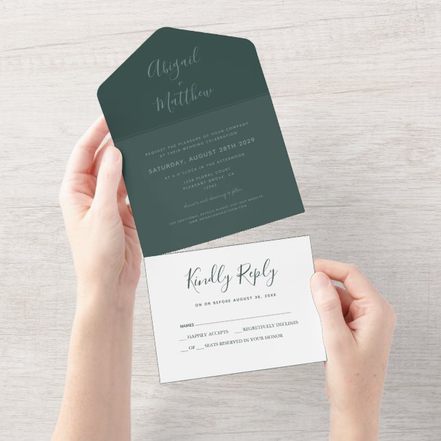 Invitation Tout En Un Mariage d'écriture simple Emerald Green (Déchirure)