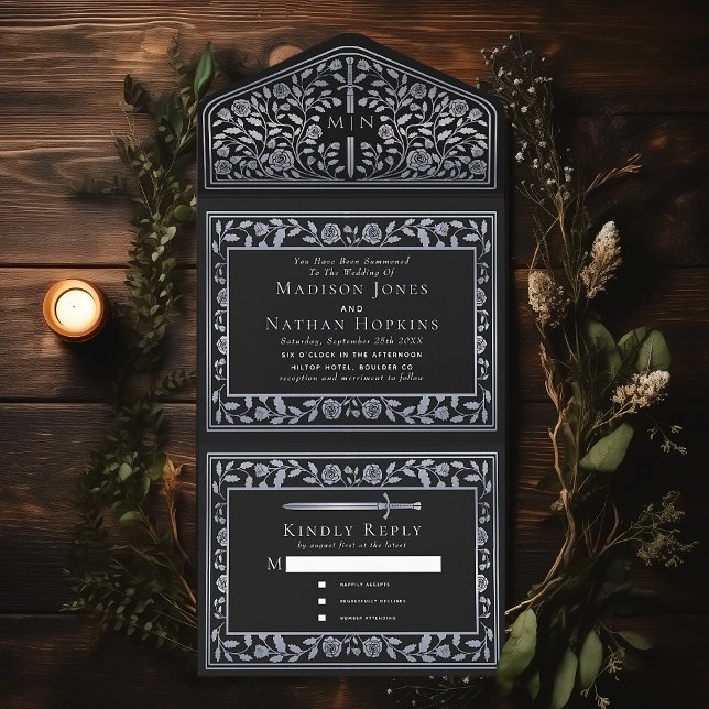 Invitation Tout En Un Mariage d'épée médiévale noire (Créateur téléchargé)