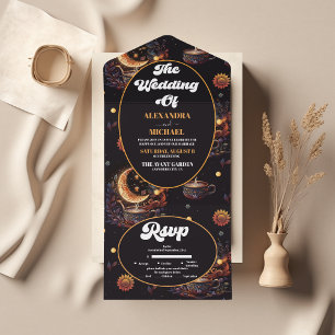 Invitation Tout En Un Mariage des étoiles célestes mystiques d'or noir