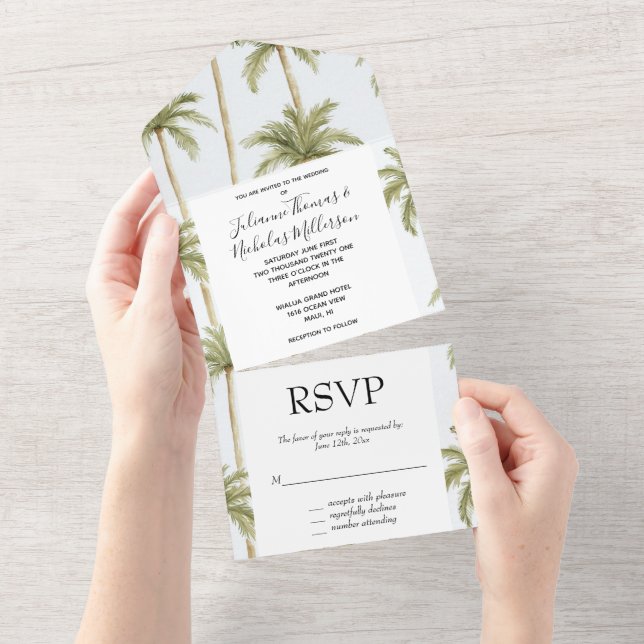 Invitation Tout En Un Mariage des palmiers tropicaux (Déchirure)
