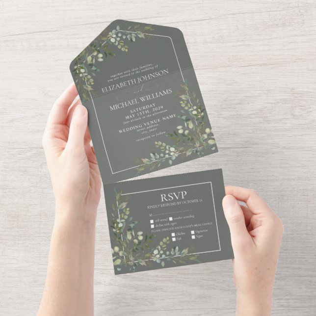 Invitation Tout En Un Mariage des repas verts de l'Eucalyptus Sage Botan (Déchirure)
